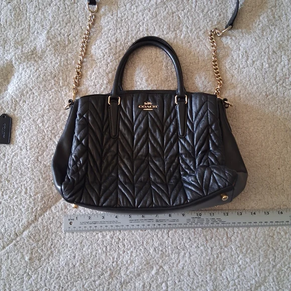Coach Black Quilted Crossbody Bag with Gold Chain